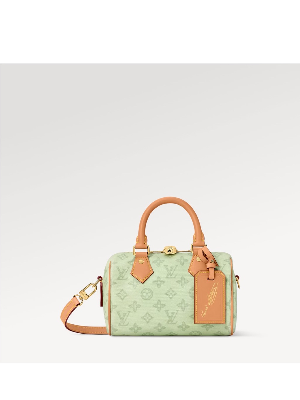 Louis Vuitton Cream Monogram 20 speedy  Satchel with Tan Leather Trim